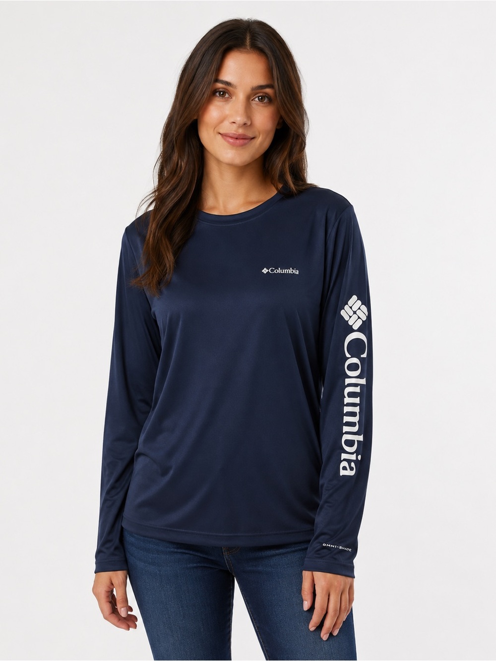 Columbia Women's Long Sleeve Navy Logo Sleeve Performance Tee